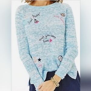Lilly Pulitzer Danette Sailabration Embroidery Blue Sweater